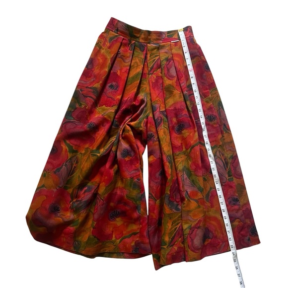 Vintage 90s Geiger Wide Leg Floral Wool Culottes Gaucho Pants Sz Small - Picture 7 of 10